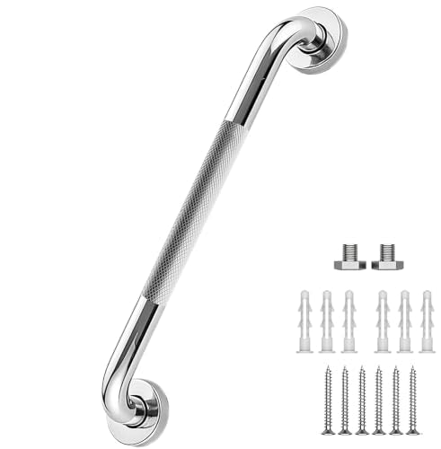 16 Inch Shower Grab Bar, Chrome Anti Slip Safety Bars, 304 Stainless Steel Bathroom Handrail, Handicap Grab Bars for Wall, Shower Grip Handle for Seniors Elderly Injury Assist Bath (1.25" Dia) - color: Chrome, size: 16 Inch