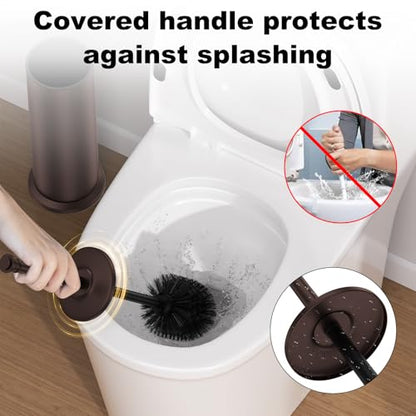 Bronze Toilet Brush and Holder，Extra Long Handled Toilet Brush for Bathroom，Stainless Steel Heavy Duty Toilet Bowl Brush,Removable Inner Bowl,Deep Cleaning Dense Bristles Cleaner Brush -Space Saving - color: Bronze
