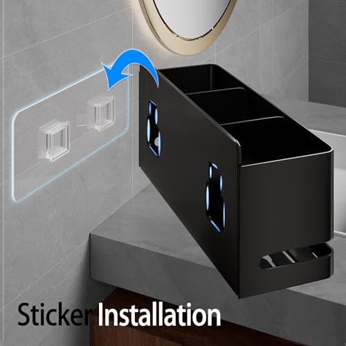 Electric Toothbrush Holder, Toothbrush Holders wall Mounted，3 Slot | Aluminum toothbrush holder, drill-free, 3-slot storage; suitable for use in bathrooms, kitchens, and studies. - size: Three slot