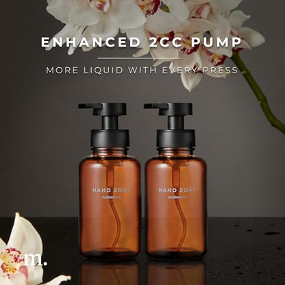 MaisoNovo Glass Foaming Soap Dispenser 14 Oz | Glass Bottles Pumps x 2 Amber - color: Amber Bottles/Black Plastic Pumps