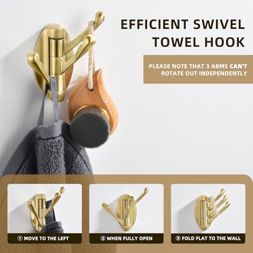 Angle Simple Bathroom Towel Hook Brushed Dark Gold, Swivel Towel Holder | Zinc Alloy, Home RV Robe Clothes Coat Organizer, Fold Flat Against Wall, Screw Wall Mount - color: Brushed Gold, size: 1 Pack