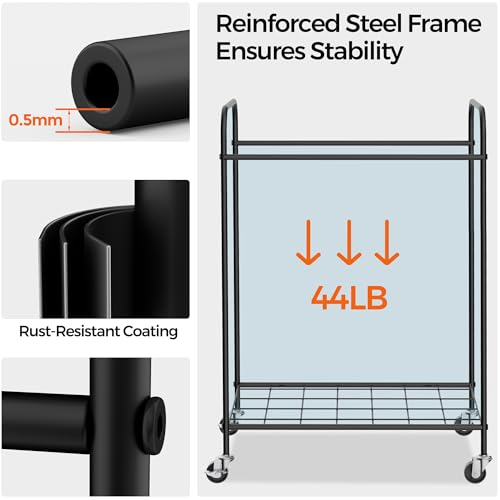 90L Laundry Hamper with Wheels, Laundry Basket with Handle and Liner Bag | Lockable Casters; Reinforced Frame; Breathable Fabric; Space-Efficient Design - color: Black, size: 90L-1 Section