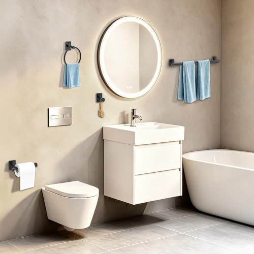 5 Pieces Bathroom Hardware Accessories Set Matte Black Towel Bar Set Stainless Steel Wall-Mounted 23.6 Inch Towel Holder - color: Matte Black