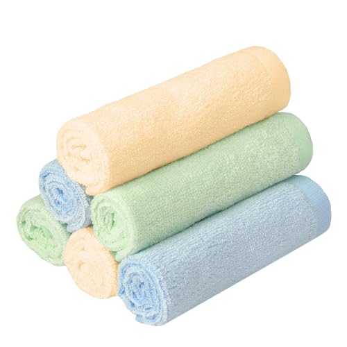 Soft Baby Washcloths for Bath, Kids Bath Face Towel, 10x10 Wash Rag | 70% Rayon Derived from Bamboo, 30% Cotton, Absorbent Cloths for Infant Newborn Toddler Boy, Pack of 6, Yellow Green Blue - color: Yellow/Lt Blue/Lt Green, size: 10"x10" (Pack of 6)