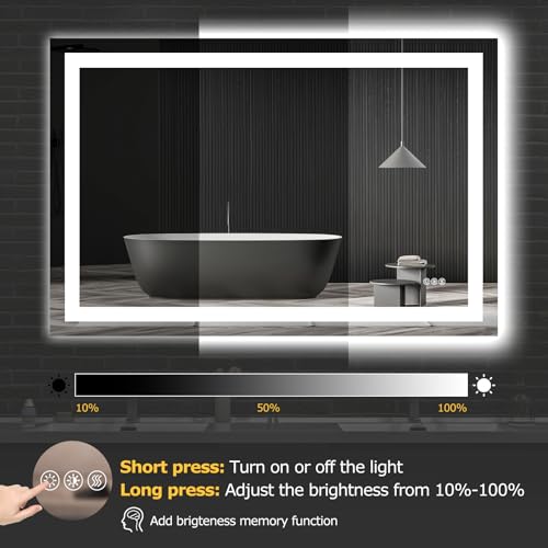 Hivone 48"X32" LED Bathroom Mirror with Lights, Anti-Fog, Dimmable, Backlit + Front Lit, Smart Bathroom Vanity Mirror, Memory Function, Shatterproof, Tempered Glass (Horizontal/Vertical) - size: 32"L x 48"W