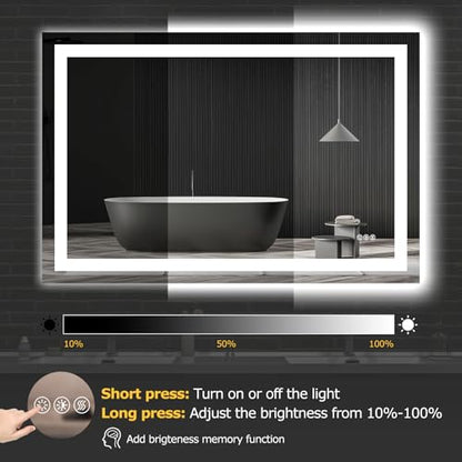 Hivone 48"X32" LED Bathroom Mirror with Lights, Anti-Fog, Dimmable, Backlit + Front Lit, Smart Bathroom Vanity Mirror, Memory Function, Shatterproof, Tempered Glass (Horizontal/Vertical) - size: 32"L x 48"W