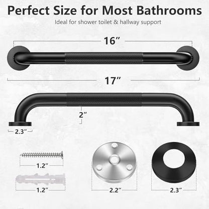 2 Pack Shower Grab Bars for Bathroom 16 Inch Black Stainless Steel Anti-Slip Knurled Grip Home Care Bath Handrail Safety Hand Rail Support for Showers Seniors Elderly Assist Handicap Bath Handle - style: Knurled 2 Pack 16 Inch