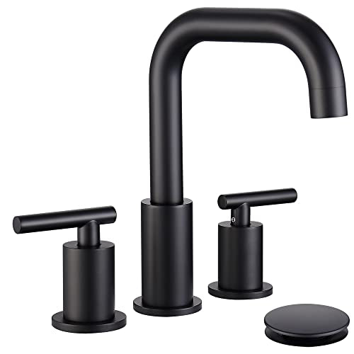 ChiLDano Black Sink Faucet Bathroom 3 Hole, 8 inch Black Faucet with Drain | 2 Handles 3 Hole Black Faucet for Bahtoom Sink, Bathroom Faucet Widespread for Vanity - color: Matte Black
