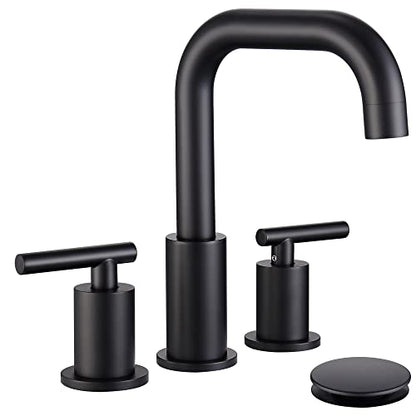 ChiLDano Black Sink Faucet Bathroom 3 Hole, 8 inch Black Faucet with Drain | 2 Handles 3 Hole Black Faucet for Bahtoom Sink, Bathroom Faucet Widespread for Vanity - color: Matte Black
