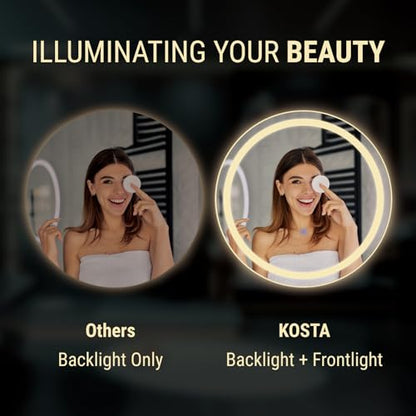 KOSTA 20 Inch Round LED Bathroom Vanity Mirror with Lights Dimmable Memory Function Touch Button Shatter-Proof Wall Mount Lighted Mirror - size: 20"L x 20"W