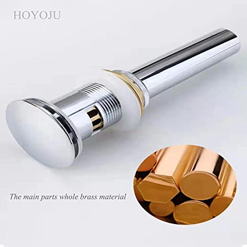 Pop Up Sink Drain With Overflow Bouncing Style Stopper Brass Polished Chrome for Bathroom - color: Chrome Pop Up Sink Drain With Overflow