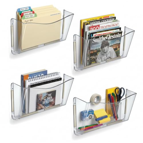 Azar Displays 250035 Clear Single Pocket Wall File with double-sided adhesive tape, 4 pack - color: CLEAR, style: Adhesive