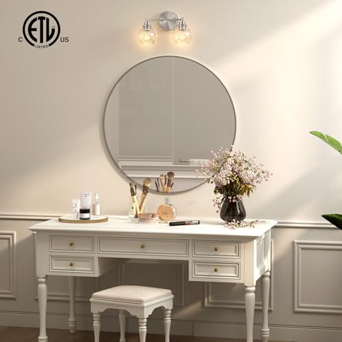 VONLUCE 2 Light Bathroom Vanity Light Fixtures, Brushed Nickel Finish | Globe Glass Shades, E26 Sockets, Easy to install, ETL Certificated, Vanity Lights for Bedroom Hallway Living Room - color: Nickel, size: 2-Light