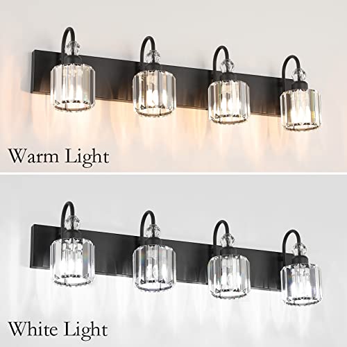 Ralbay Modern Black Vanity Light - 4-Light Crystal Bathroom Wall Light Fixtures in Matte Black - color: Round-Black, size: 4-light