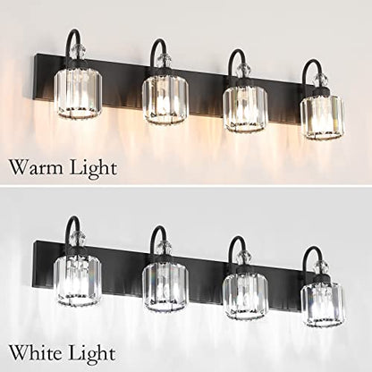 Ralbay Modern Black Vanity Light - 4-Light Crystal Bathroom Wall Light Fixtures in Matte Black - color: Round-Black, size: 4-light