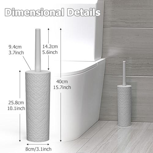 Topsky 2 Pack Compact Toilet Brush & Holder Set, Plastic Round Barrel Loo Brush with 2 Replacement Toilet Brush Head, Durable for Bathroom Toilet, Gray - color: Gray