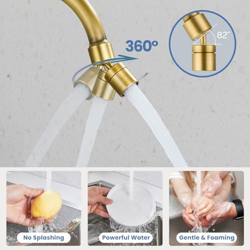 Airuida Antique Brass Wall Mounted Kitchen Faucet,Utility Sink Faucet | 8 Inch Adjustable Center,360° Swivel Spout,Wall Mount Commercial Faucet,Double Cross Handle - color: Antique Brass