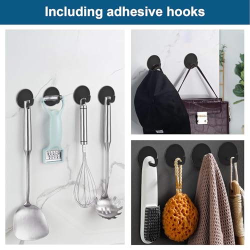 Razor Holder 304 Stainless Steel for Shower + Adhesive Sticky Heavy Duty Waterproof Wall Hooks, Premium for Hanging Towels, Coat, hat (2+2 Pack) - Black - color: Black-4pcs