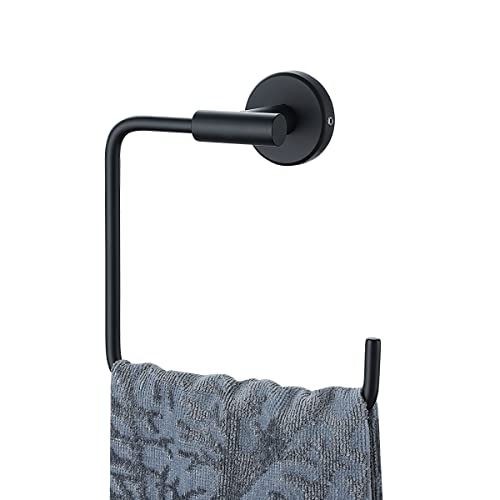 JQK Black Towel Ring, Stainless Steel Square Ring Towel Holder for Bathroom, 6 Inch Matte Black Wall Mount, TR140-PB - color: Black