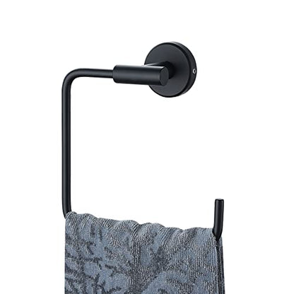 JQK Black Towel Ring, Stainless Steel Square Ring Towel Holder for Bathroom, 6 Inch Matte Black Wall Mount, TR140-PB - color: Black