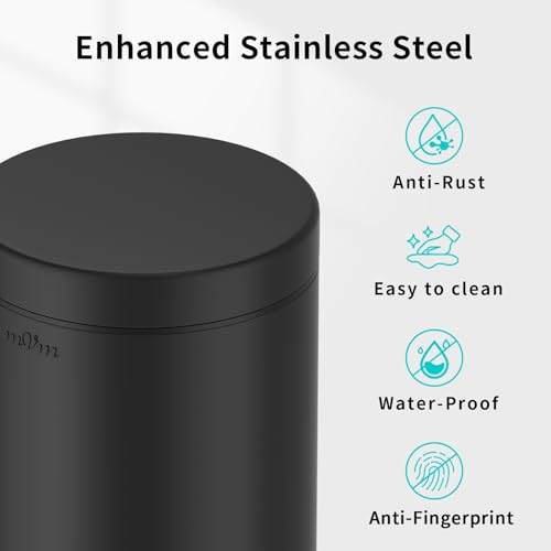 mVm Bathroom Trash Can,1.3 Gallon/5 Lliter Small Trash Can with Lid and Foot Pedal,Soft-Close,Anti-Fingerprin.Step Round Stainless Steel Garbage Can for Bathroom,Bedroom,Office,Living Room(Black) - color: Black, size: 1.3Gal/5L