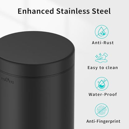 mVm Bathroom Trash Can,1.3 Gallon/5 Lliter Small Trash Can with Lid and Foot Pedal,Soft-Close,Anti-Fingerprin.Step Round Stainless Steel Garbage Can for Bathroom,Bedroom,Office,Living Room(Black) - color: Black, size: 1.3Gal/5L