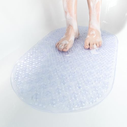 HITSLAM Bathtub Mat Non Slip, 27x15 Inch Bubble Oval Bath Tub Mat for Bathroom, Machine Washable Shower Mat with Suction Cups and Drain Holes, Clear - color: Clear, size: 27" x 15" (Oval)