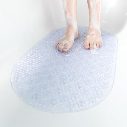 HITSLAM Bathtub Mat Non Slip, 27x15 Inch Bubble Oval Bath Tub Mat for Bathroom, Machine Washable Shower Mat with Suction Cups and Drain Holes, Clear - color: Clear, size: 27" x 15" (Oval)
