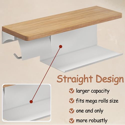 Wall Mounted Double Roll Toilet Paper Holder with Shelf Storage,White | 16" x 5.31" Real Walnut Shelf| Holds 2 Rolls| Protective Top Shelf Keeps Paper Dry| Rust-Resistant Steel Build | Screw Mount - color: White