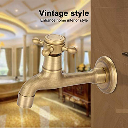 European Wall Mounted Vintage G1/2" Solid Brass Faucet Single Cold Water Tape for Kitchen Sink Mop Pool(L)