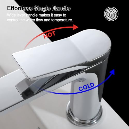 Rbrohant Single Hole Bathroom Faucet, Polished Chrome Single Handle Bathroom Sink Faucets for 1 Hole,Bathroom Vanity Faucet with Pop up Drain, Deck Mount, R2001-PC - color: Polished Chrome, style: No Escutcheon