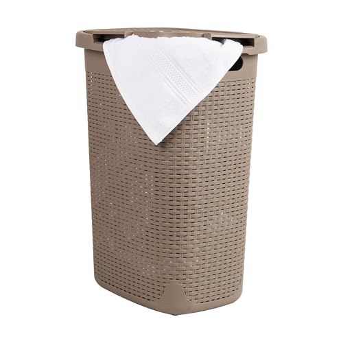 Mind Reader Slim Laundry Hamper with Lid, 60L Tall Clothes Basket, Narrow Tapered Design for Bathrooms, Closets and Laundry Rooms, Plastic, Tan - color: Tan, size: 1 Piece