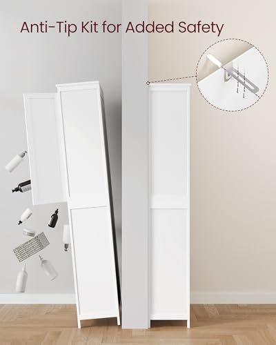 VASAGLE Floor Storage Cabinet, Freestanding Storage Unit with 4 Doors, Adjustable Shelves, 11.8 x 23.6 x 66.9 Inches, for Entryway, Bathroom, Cloud White UBBC550W01 - size: 11.8"D x 23.6"W x 66.9"H, style: 4 Doors