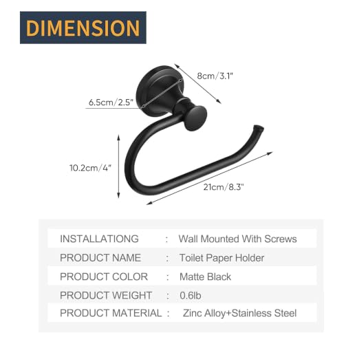 Toilet Paper Holder Wall Mount Bathroom Tissue Roll Holder Matte Black | Pivoting Tissue Roll Holder, High Quality Stainless Steel Hand Towel Ring Rustproof, Bathroom Accessories,Toilet Storage - color: Matte Black