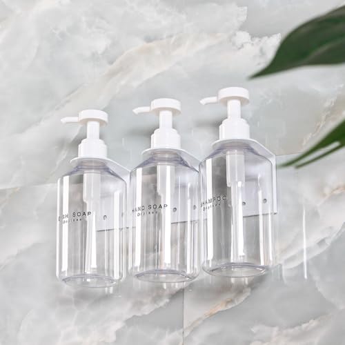 3-Chamber Shampoo & Conditioner Dispenser - Wall-Mounted Soap Dispenser Plastic Bottles with 4CC Pumps, No Drill Installation, Refillable for Bathroom, RV, Commercial Use Clear - color: Clear
