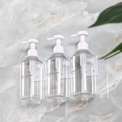 3-Chamber Shampoo & Conditioner Dispenser - Wall-Mounted Soap Dispenser Plastic Bottles with 4CC Pumps, No Drill Installation, Refillable for Bathroom, RV, Commercial Use Clear - color: Clear