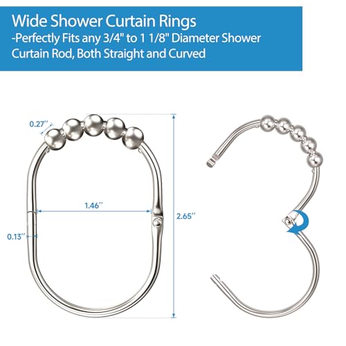 MENGJINGO 12PCS Wide Shower Curtain Hooks Rings, Rust Proof Stainless Steel | Heavy Duty Shower Hooks Rings for Bathroom Shower Rods Curtains Liners, Easy Glide Rollers, Set of 12,Chrome - color: Chrome