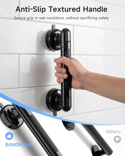 Upgraded Suction Shower Handle with Anti-Slip, Black | 2 Pack Grab Bars for Shower and Bathroom, Heavy Duty Removable Safety Grip Handrails Grab Bars for Bathtubs, No Drilling - color: Black