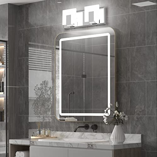 Aipsun 2 Lights Dimmable Modern LED Vanity Light for Bathroom Frosted White Acrylic Chrome Up and Down Bathroom Wall Light Fixtures Over Mirror(White Light 6000K) - size: 2 Lights