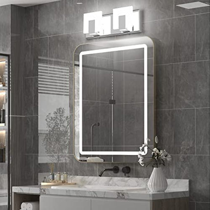 Aipsun 2 Lights Dimmable Modern LED Vanity Light for Bathroom Frosted White Acrylic Chrome Up and Down Bathroom Wall Light Fixtures Over Mirror(White Light 6000K) - size: 2 Lights