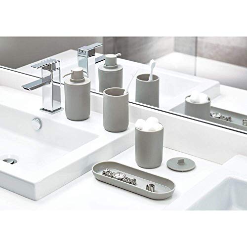 iDesign Bathroom Accessories Set, 4-Piece Sink Tidy with Soap, Toothbrush Holder, Cotton Pad Dispenser and Tray, Made of Plastic, Grey, 24.5 cm x 8.9 cm x 16.2 cm - color: Matte Gray, size: 24.5 cm x 8.9 cm x 16.2 cm