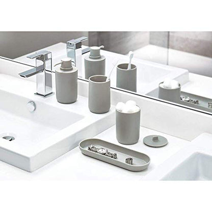 iDesign Bathroom Accessories Set, 4-Piece Sink Tidy with Soap, Toothbrush Holder, Cotton Pad Dispenser and Tray, Made of Plastic, Grey, 24.5 cm x 8.9 cm x 16.2 cm - color: Matte Gray, size: 24.5 cm x 8.9 cm x 16.2 cm