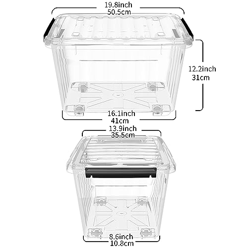 Cetomo 40Qt Plastic Storage Bin with Wheels, Stackable Storage Box with Lid, Organizer, Container for Home, Office, Drom, PP, BPA-Free, Nestable, Clear, 40Quart-4 Pack - size: 40Qt*4