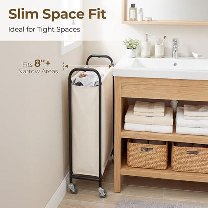 GRANNY SAYS Laundry Hamper, Slim Basket with Wheels and Handles, Beige, 80L - color: Beige, size: 80L