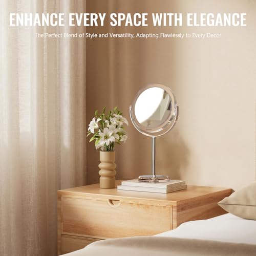 Auxmir 1X/30X Double-Sided Makeup Mirror, 6.7" Magnifying Mirror | 360°rotation, tweezers, vanity desk table stand travel, stainless steel and ABS construction, 30X magnification - color: 1x/30x-6 Inch