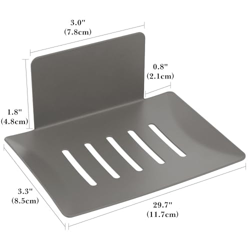 Soap Dishes for Bathroom, Bar Soap Holder with Self Draining Tray, Soap Tray for Shower Wall, 4 Slot Self-Adhesive Soap Container (Gun Grey) - color: Grey 1pack