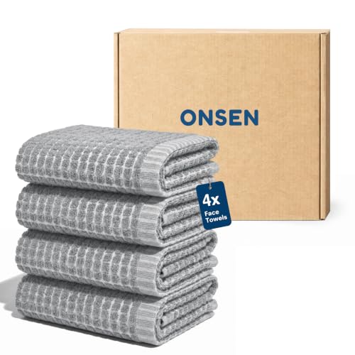 ONSEN Sculpted Terry Face Towels, 100% American Cotton, Quick Dry Lint Free, Lightweight Absorbent Face Towel Set, 12x12 in (Grey Fog, 4X Face Towel) - color: Grey Fog, size: 4X Face Towel