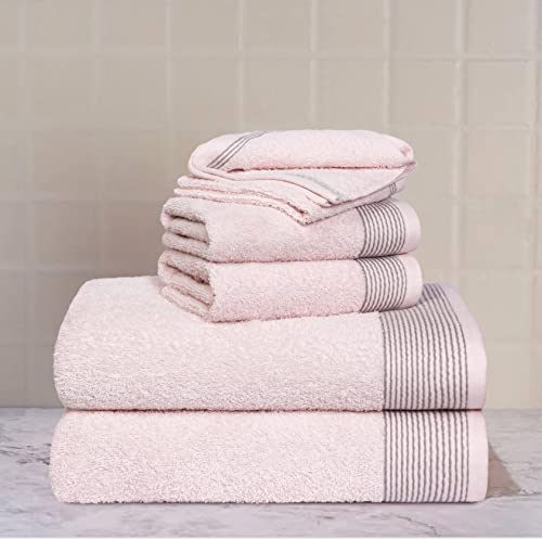 100% Cotton Ultra Soft 6 Pack Towel Set, Contains 2 Bath Towels 28x55 inchs, 2 Hand Towels 16x24 inchs & 2 Washcloths 12x12 inchs, Compact Lightweight & Highly Absorbant - Pink - color: Pink, size: 6 Pack Towel Set