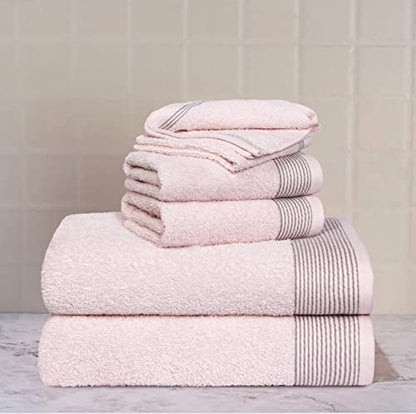100% Cotton Ultra Soft 6 Pack Towel Set, Contains 2 Bath Towels 28x55 inchs, 2 Hand Towels 16x24 inchs & 2 Washcloths 12x12 inchs, Compact Lightweight & Highly Absorbant - Pink - color: Pink, size: 6 Pack Towel Set