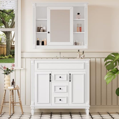 Merax 36" Bathroom Vanity with Sink, 2 Doors & 2 Drawers Storage Cabinet | Freestanding Single Bathroom Sink Vanity Cabinet Set with 36" Ceramic Sink (Sink Cabinet Only, White) - color: White, style: Sink Cabinet Only